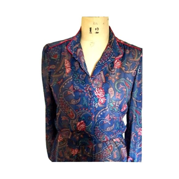 Vintage 70s paisley dress floral print cottagecore granny elastic waist midi M - Picture 11 of 12